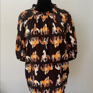 Black Blouse with Horse Print pattern